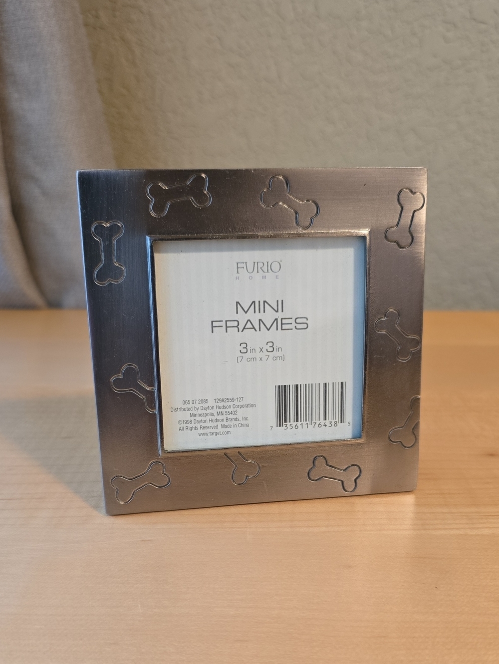 Silver Mini Photo Frame with Dog Bone Accent - Opening for 3 x 3 inch Picture